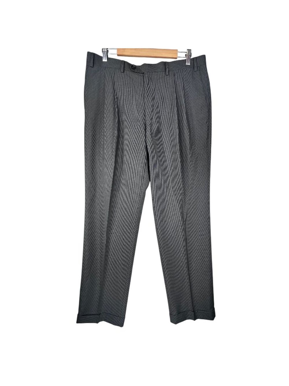 Ralph Lauren Mens Gray Houndstooth Dress Pants 36W x 32L Flat Front
